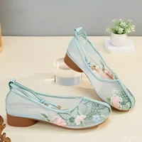 Summer New Ethnic Style Shoes Lace-up Mesh Thin Casual Flats Breathable Shallow Mouth Shoes Soft Soled Comfort Embroidered Shoe - Image 3