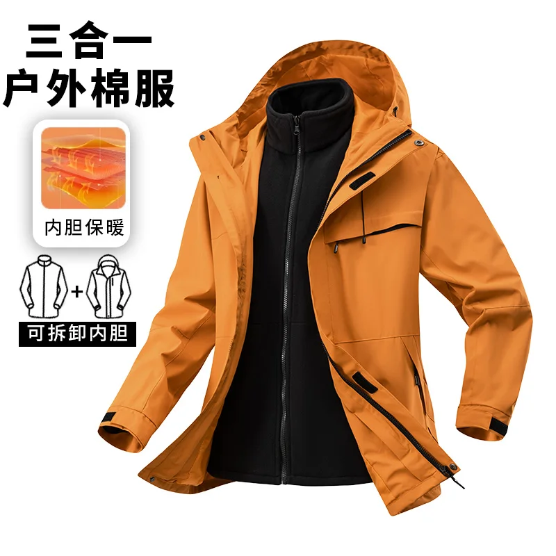 

Winter Parka 3 in 1 Outdoor Fleece Jacket Men Thick Windbreak Plus Thick Warm Windproof Fur Coats Male Military Hooded Jackets