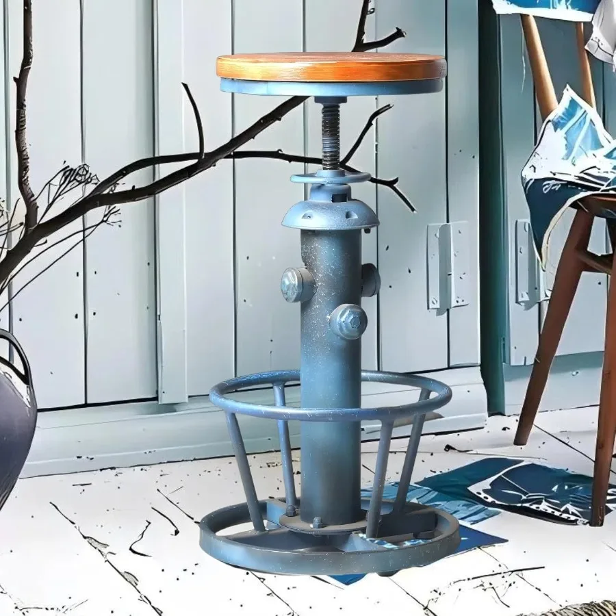 Aged Steampunk Deco Industrial Round Bottom Adjustable Height Cafe Coffee Retro Vintage Fire Hydrant Design Pub Kitchen Counter