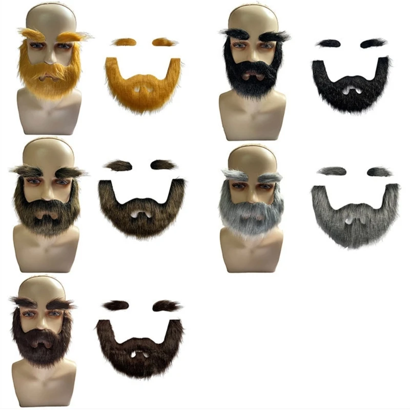 Set di baffi e sopracciglia con barba finta Set di baffi da barba autoadesivi accessori per costumi Cosplay di Halloween per bambini adulti