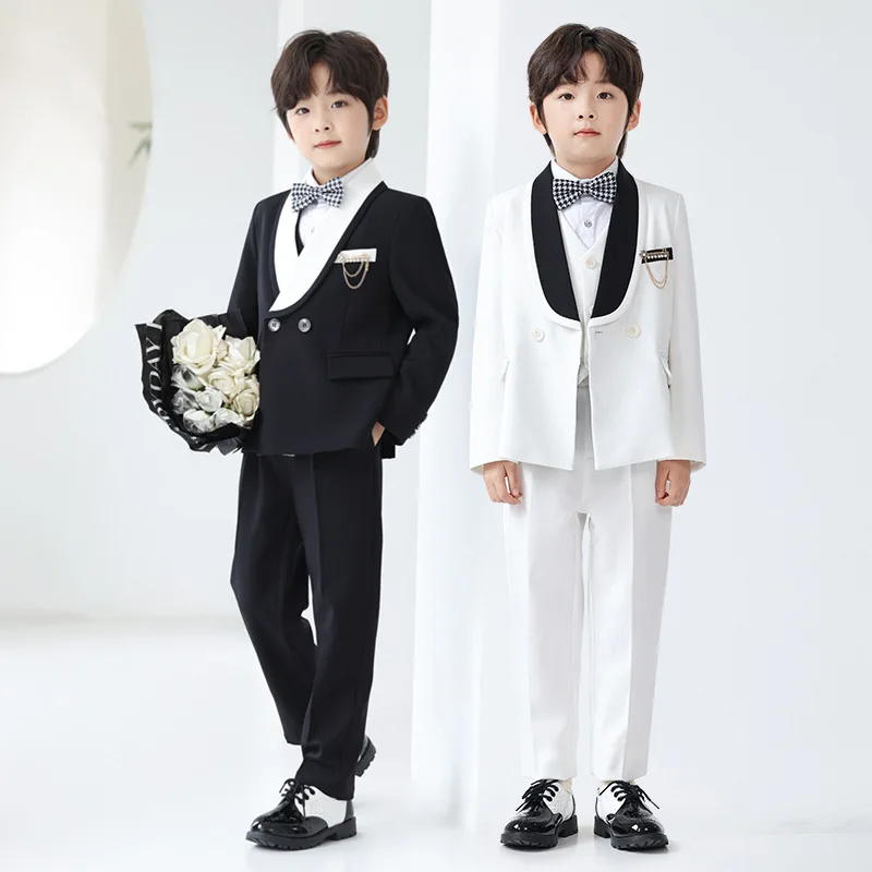 

Boys Handsome Smart Shawl Lapel Tuxedo 5-Piece Set Slim Fit Wedding Ring Bearer Outfit for Performance