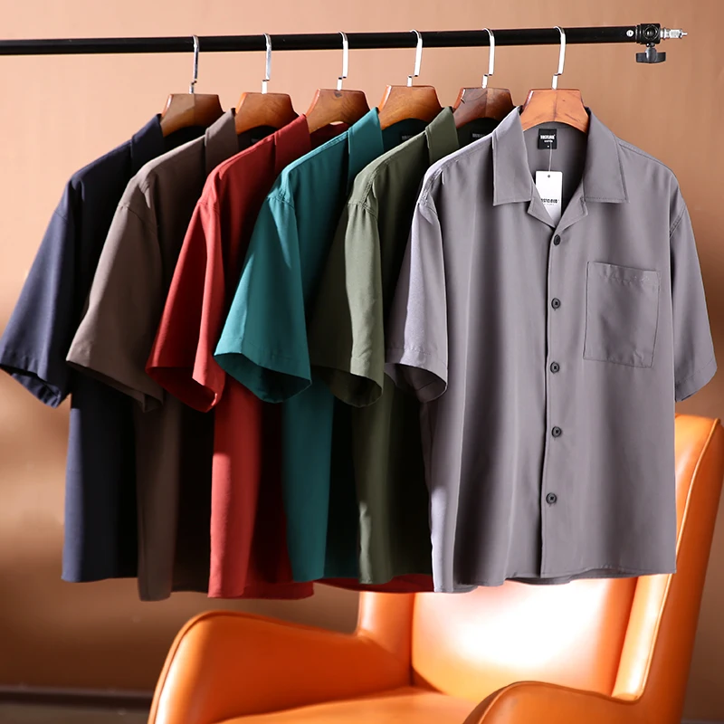 

Мужской кубинский воротник ort Sve Irt Slim Fit OZ Silhouette Pure Color, летняя модная повседневная одежда