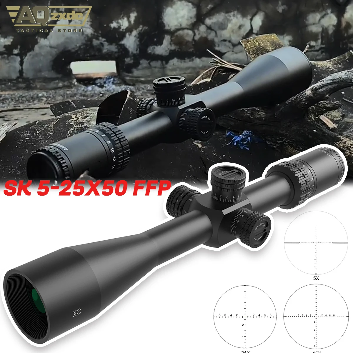 

AQzxdc SK 5-25X50FFP Shockproof Tactical Scope Outdoor Hunting Scope Illuminated Scope Etched Glass Reticle Scopes & Accessorie