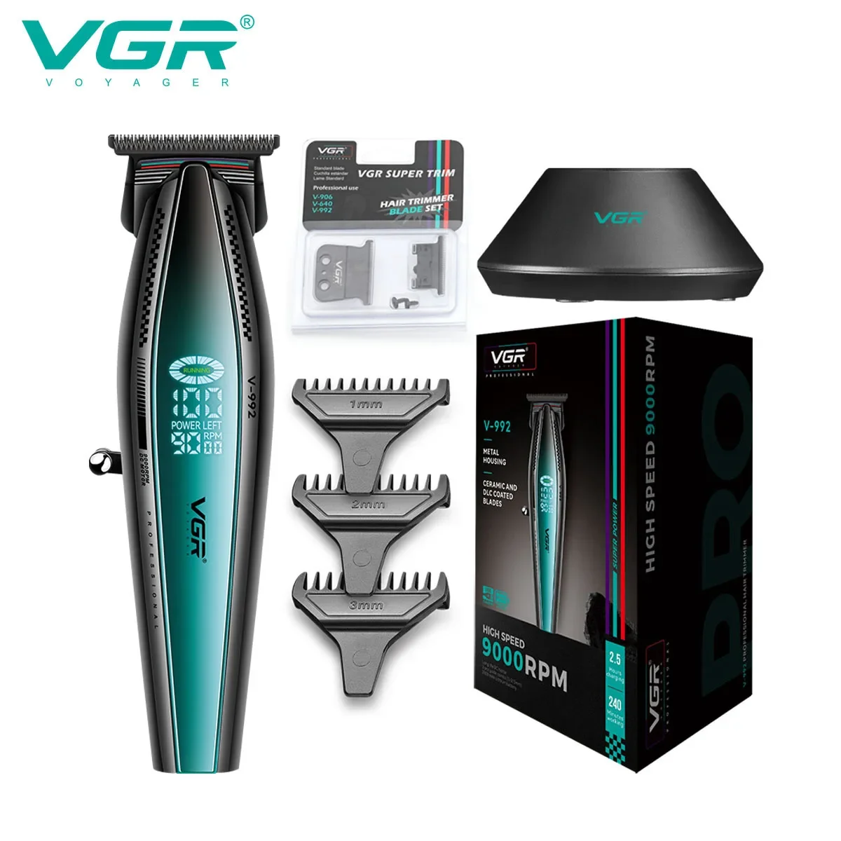 VGR Haarschneidemaschine friseur Professioneller Haarschneider 9000 U/min Friseur-Haarschneidemaschine Einstellbare Haarschneidemaschine Metall-Trimmer für Männer V-992