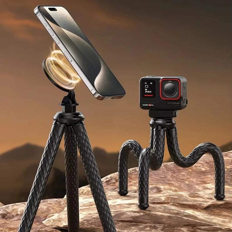 Telesin Deformowalny Uchwyt na Telefon w Kształcie Ośmiornicy do Nagrywania Vlogów z Telefonu Komórkowego, Szybkozłączka Magnetyczna do Statywu