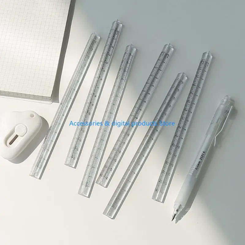 77JD Creative Prism Straight Ruler 0-15cm Acrylic Mathematics Ruler Architectural Scale Ruler Scale Tool Student Statione