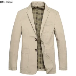 New Men's Blazer Jackets Fashion Plus Size Pure Cotton Suit Coats Men Trend Streetwear Solid Slim Business Casual Jacket for Men