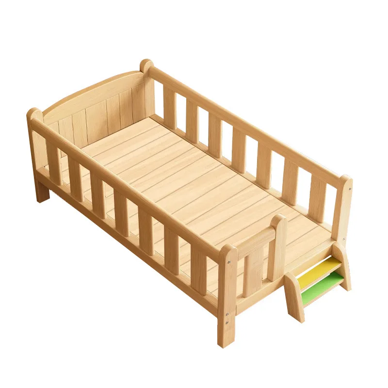 All solid wood children's bed with bed circumference anti-collision guardrail lengthened and widened baby splicing bed