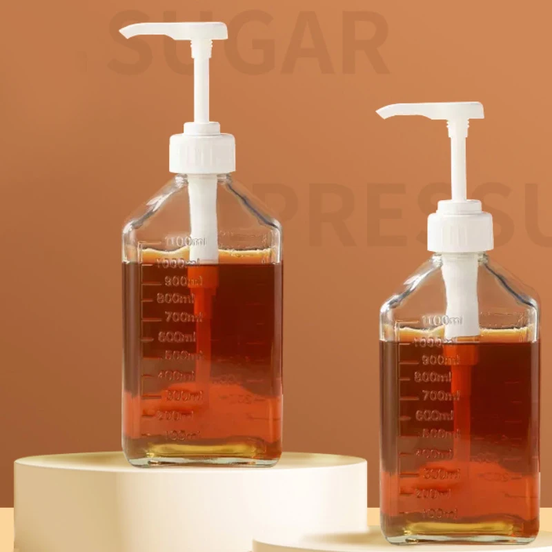 1100 ml Kaffeesirup-Spender, multifunktionale Honigsauce-Ketchup-Flasche mit 5/8/10 CC Pumpenwaage, Sirup-Tropfspender