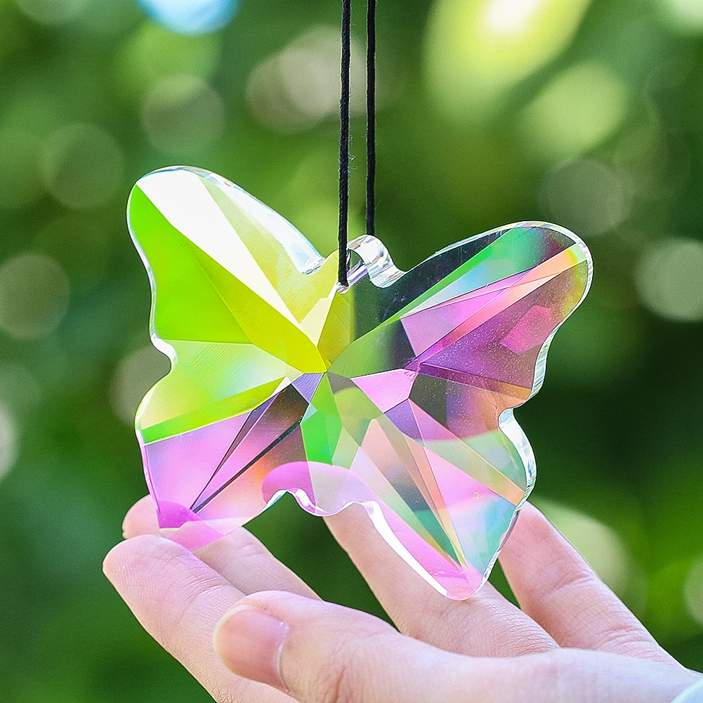 70mm AB Butterfly Shape Crystal Suncatcher Glass Prism Faceted Hanging Wind Chime Outdoor Garden Wedding Decoration Accessories