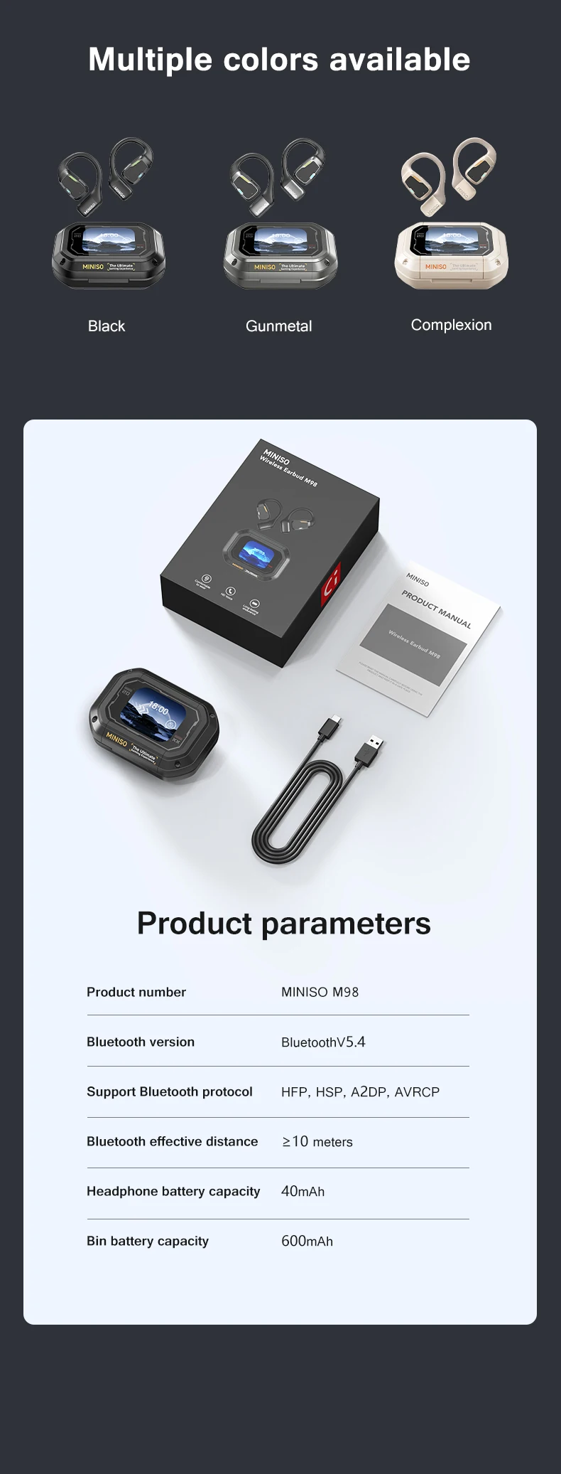 [AI Translator] MINISO M98 Drahtlose Kopfhörer OWS Sport Bluetooth Kopfhörer Gaming Headset ASMR APP Übersetzung Ohrhörer IPX5 – Detail 15