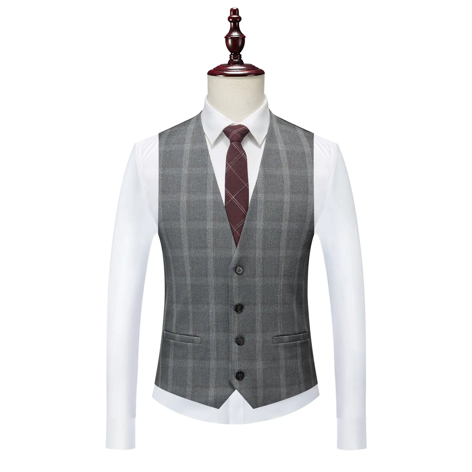 KIDWHXR البدلة الزي الرجال النمط البريطاني واحدة الصدر الذكور ثلاث قطع الدعاوى عادية منقوشة طويلة الأكمام الزفاف العريس رجل مجموعة