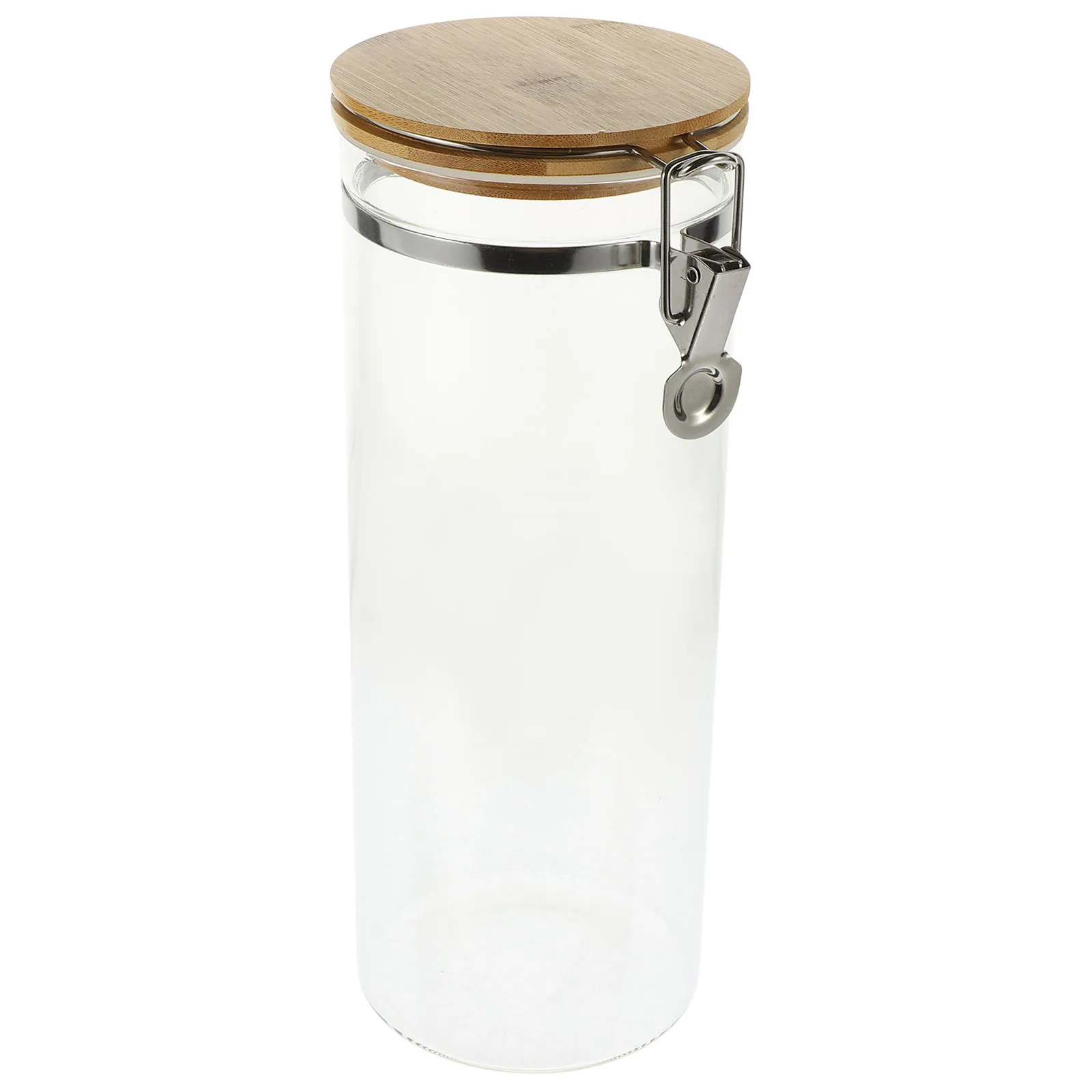 

Airtight Glass Canister Transparent Cereal Storage Container Stainless Steel Bamboo Lid Kitchen Food Jars Airtight