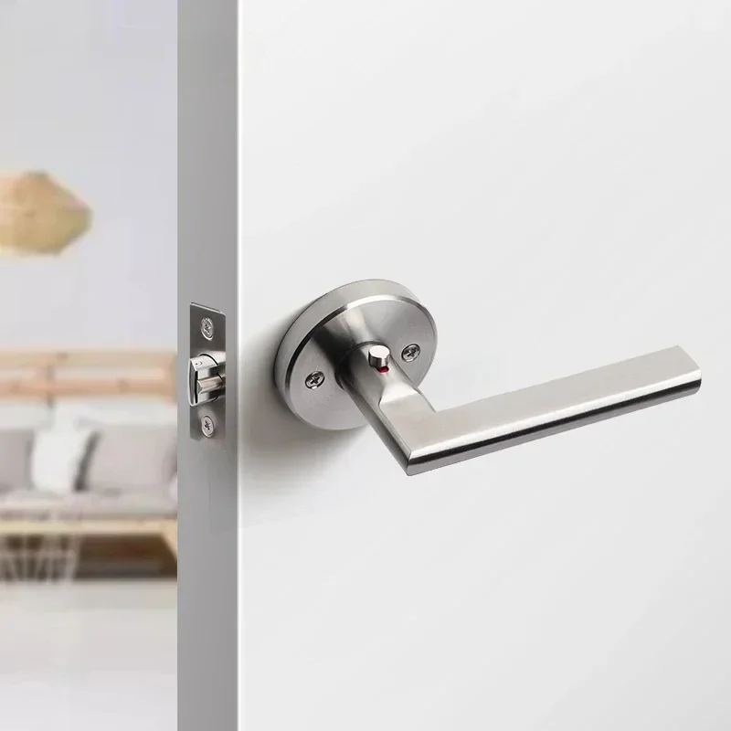 Stainless Steel Bathroom Keyless Door Lock Household Wooden Door Handle Lock Indoor Black Red and Green Indicator Door Handle