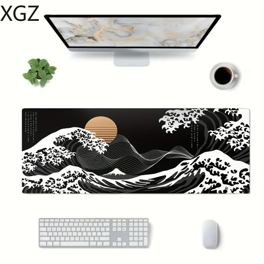 XXL black Sea Waves large gaming mouse pad desk mat anime mousemats suitable for gaming office Non-slip edge rubber base