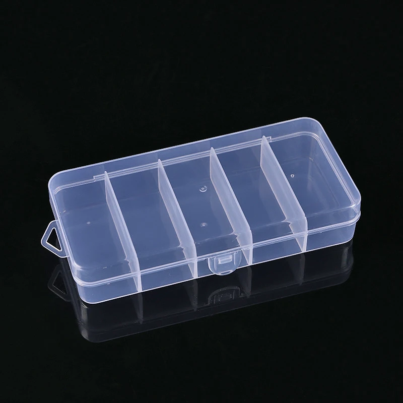 5 Grid Plastic Storage Box With Cover，Transparent Makeup Organizer Bead Fish Hook Hair Clip Sundries Container