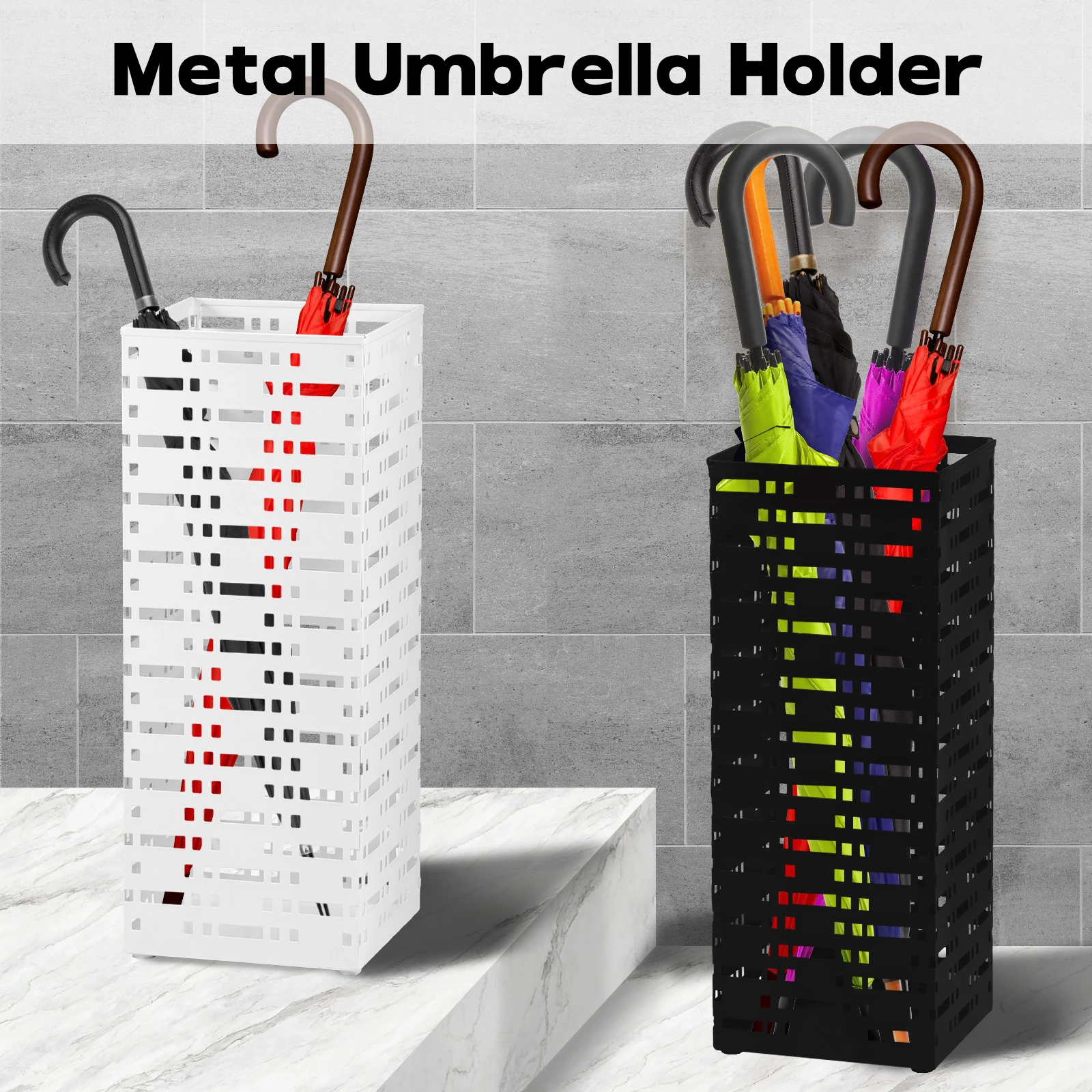 Metal Umbrella Storage Rack Hollow Free Standing Umbrella Bins Waterproof Umbrella Holder for Entryway Walking Sticks Rack