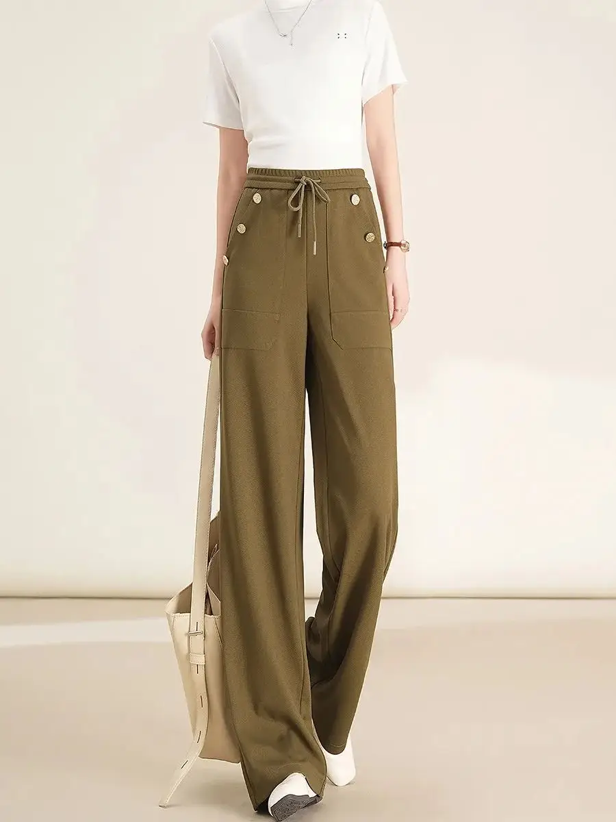 LOUIS YAO Women Pants 2024 Spring New Loose Straight Wide Leg Pants Casual Fashionable Big Pocket Long Pants for Women