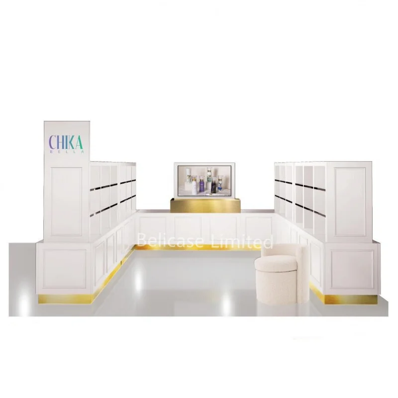 

custom.Luxury Hare Care Display Cabinet Hair Extension Shelving Rack Custom Beauty Products Shopping Mall Kiosk Design