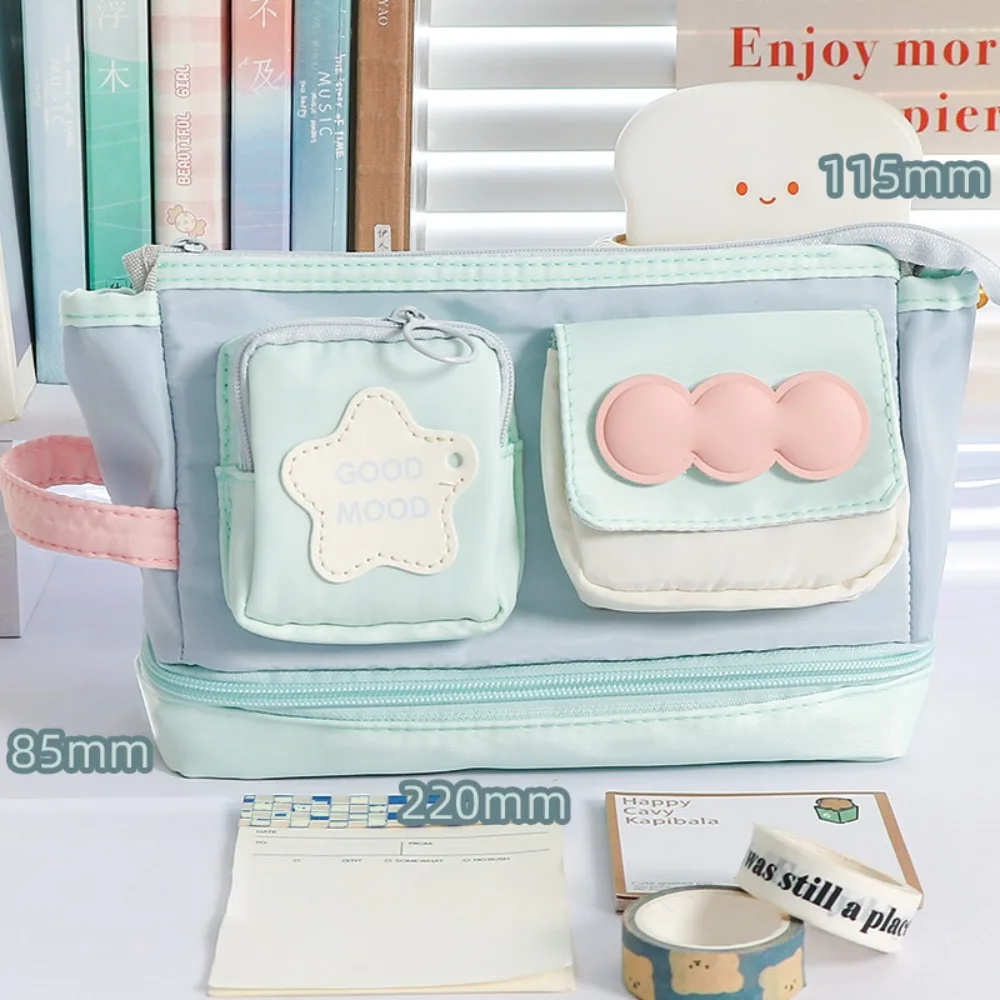 New Contrast Color Pen Bag Zipper Design Handheld Pencil Case Large Capacity Stationery Storing Bag Students