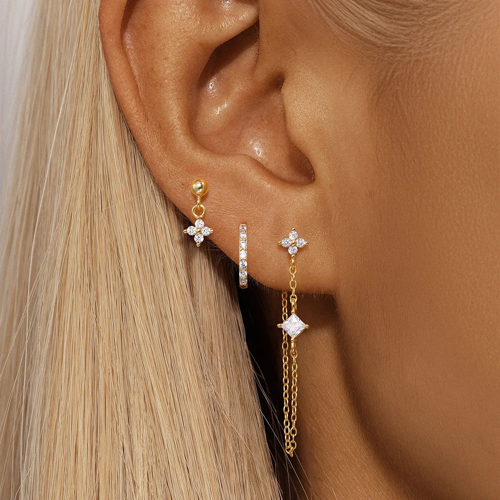 CANNER 925 Sterling Silber 3-teiliges Set für Damen, Blumen-Ohrringe mit langer Kette und Quasten, vielseitig und exquisit – Detail 2