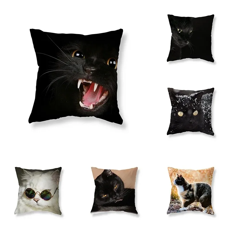 Cute Funny Black Cat Pillowcase   Sofa Car Decoration Office Game Chair Cushion Cover Room Home pillowcase