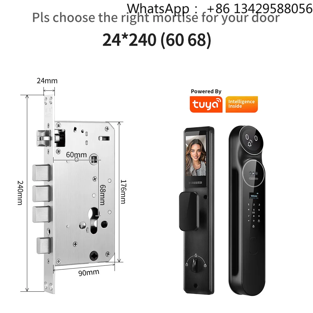 HanDaily 3D Biometric Face ID Video Monitoring Intercom Smart Door Lock with Voice Control App Wifi Multi-Language Door Lock