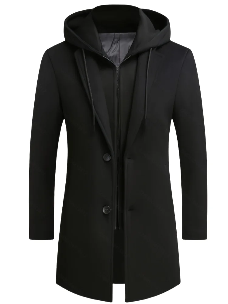 

Зимние мужские шерстяные куртки с капюшоном, повседневные хлопковые толстые шерстяные куртки средней длины с шарфом и воротником, мужской роскошный плащ, одежда