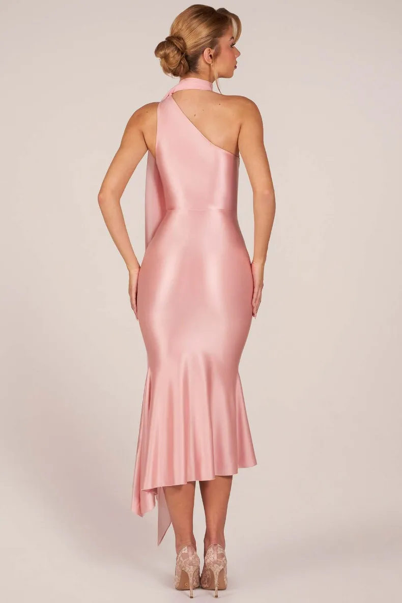 Halsbandkleid aus Satin mit Schleife, sexy, elegant und modisch, langes Damenkleid für Abschlussfeier und Abendessen. – Detail 19
