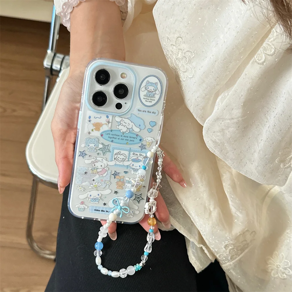 Милый мультяшный чехол для телефона с кроликом и корицей для iPhone 17 Pro, 16, 15, 14, 16 Pro, 17 Pro Max, с цепочкой, модный, противоударный