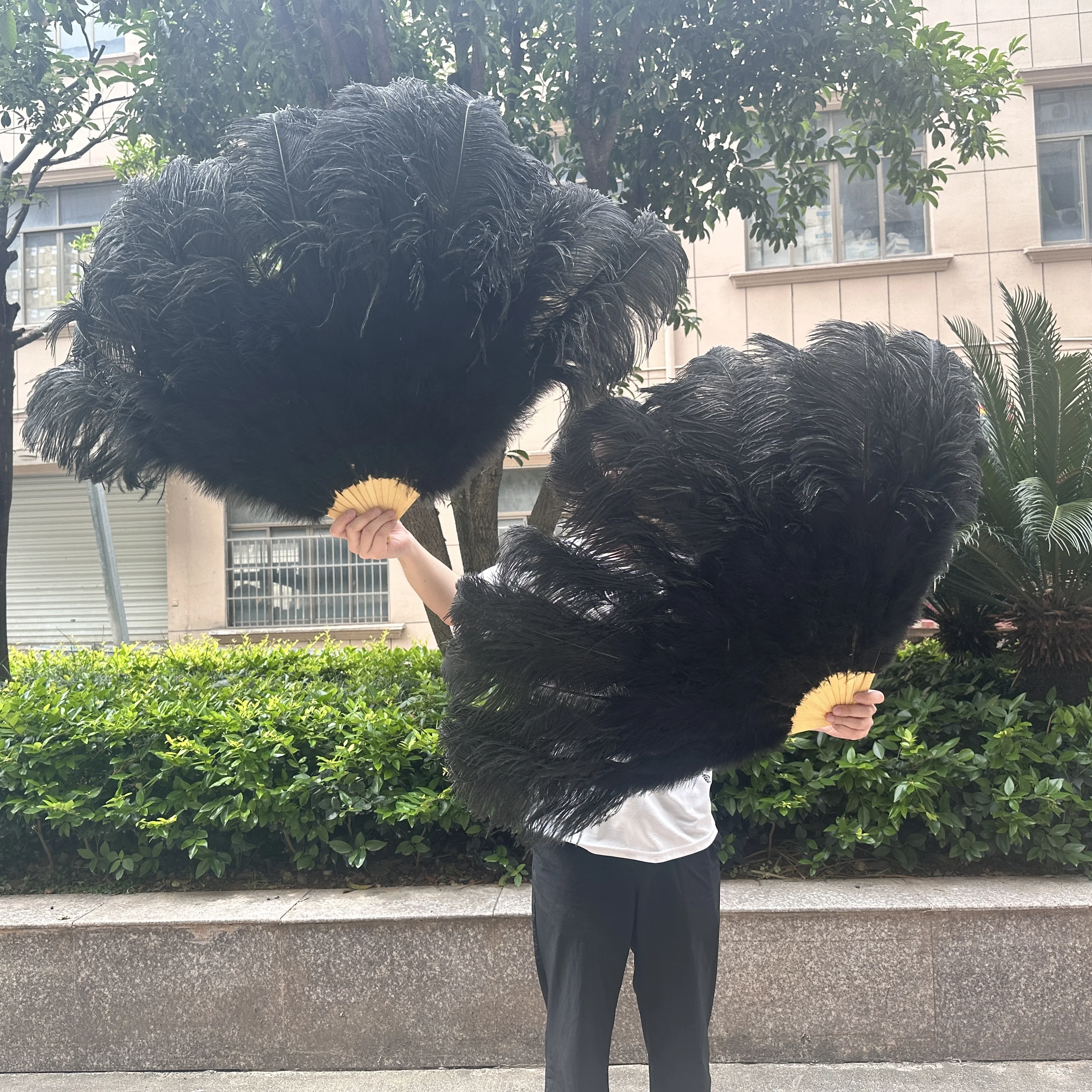 

Black Large Ostrich Feather Fan Fluffy Performance Dance Folding Handheld Fan Various Styles Party Props Stage Performance Fan