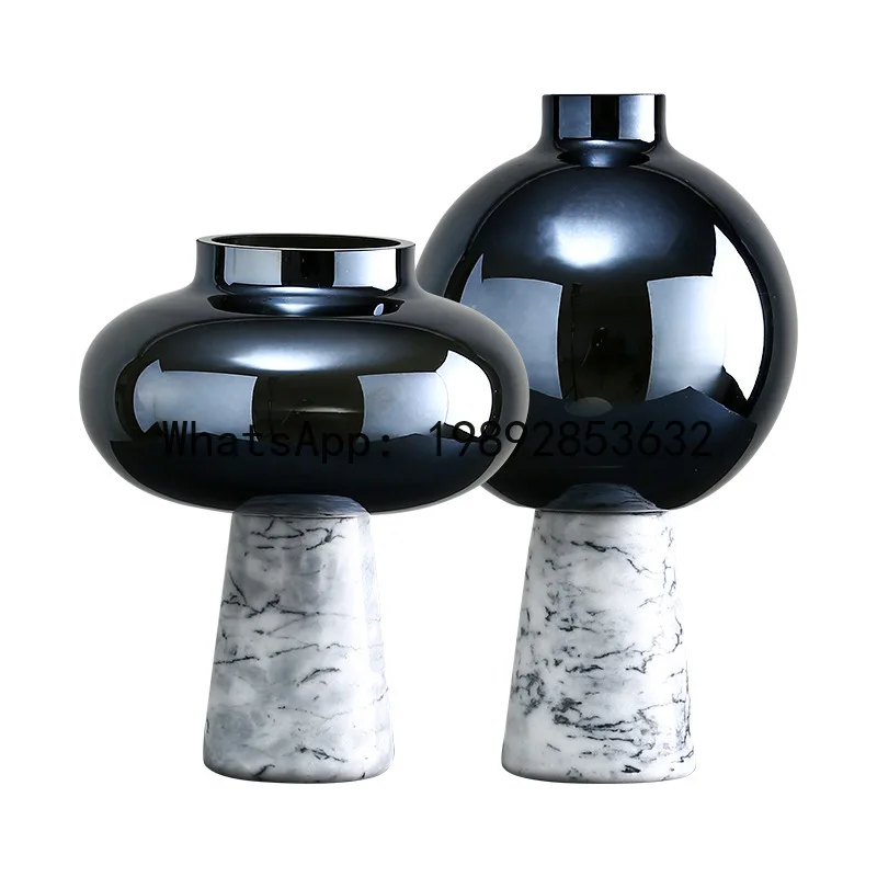 Marble Glass Vase Geometric Circle Star Flower Vase Glass Handicraft Ornaments Flower Arrangement Accessories Home Decoration