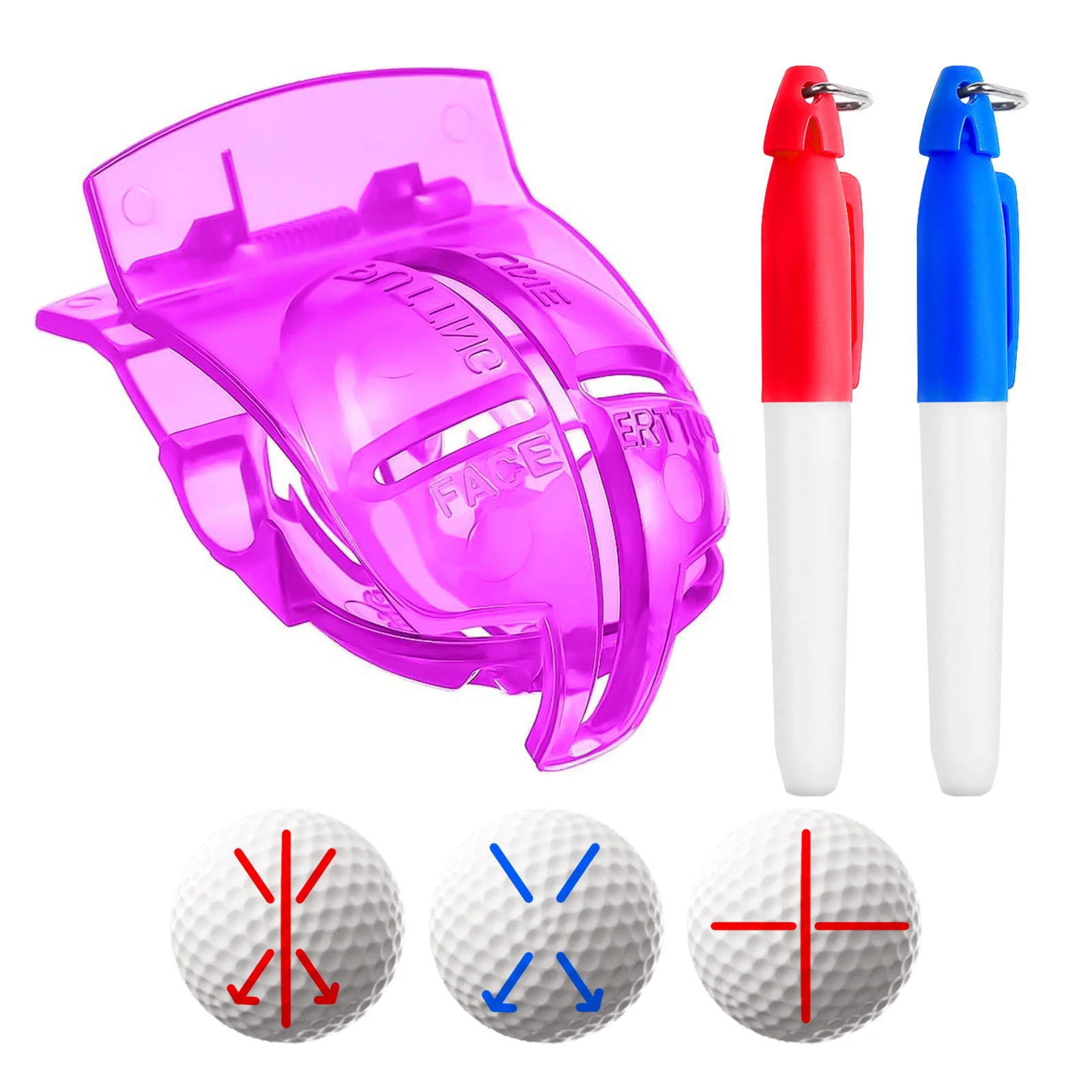 Golf Ball Line Liner Drawing Marking Alignment Putting Tool and 2 Pieces Golf Ball Marker Pen