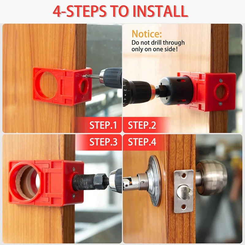 2Sets Door Lock Installation Kit, Door Lock Hole Saw Set For Wooden Doors With Guide Template