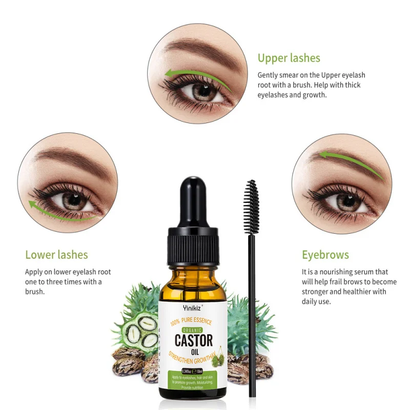 YinikizCastor Oil castor oil Eyebrow Mascara Hair Care Essential Oil Gentle Moisturizing10ml