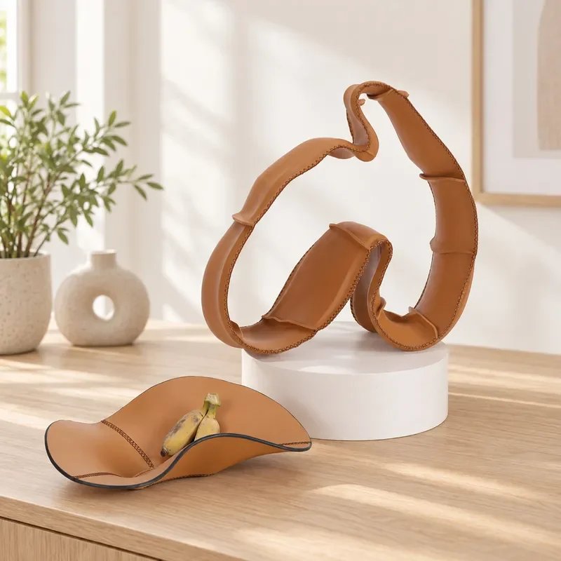 Leather modern hand-stitched abstract home decoration creative fruit plate storage plate