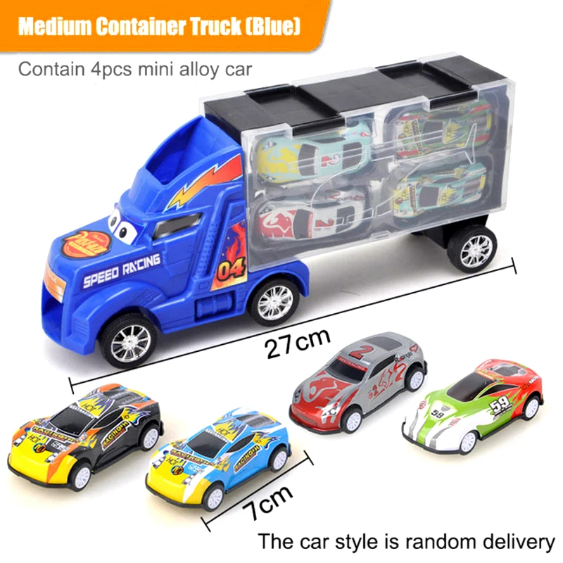 B074 Big Transport Car Container Carrier Truck Vehicles Toys With 4pcs Mini Diecast Cars Toys For Children Model Boys Gifts