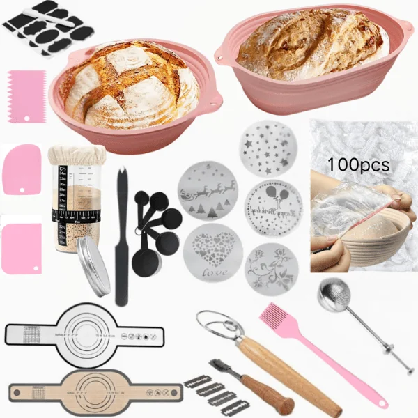 

142pcs Sourdough Bread Baking Supplies for Fermentation Basket,,Foldable Silicone Bread Fermentation Basket, [10' Oval + 9' Roun