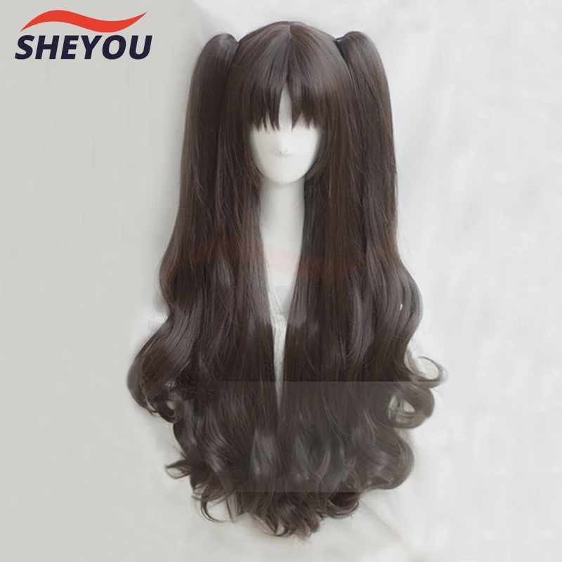 Game Fate/Stay Night Rin Tohsaka 80cm Long Curly Brown Ponytail Heat Resistant Hair Cosplay Costume Wig + Track + Wig Cap