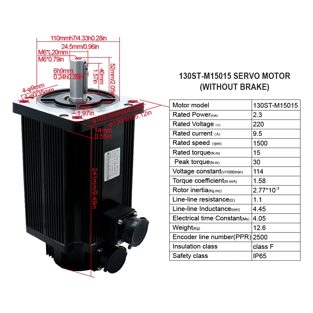 

-for 130ST-M15015 15NM 2.3KW 220v Servo Motor AC Servo Motor Kit With T3DF-L30F RS485 Engine Drive For CNC Engraver Lathe