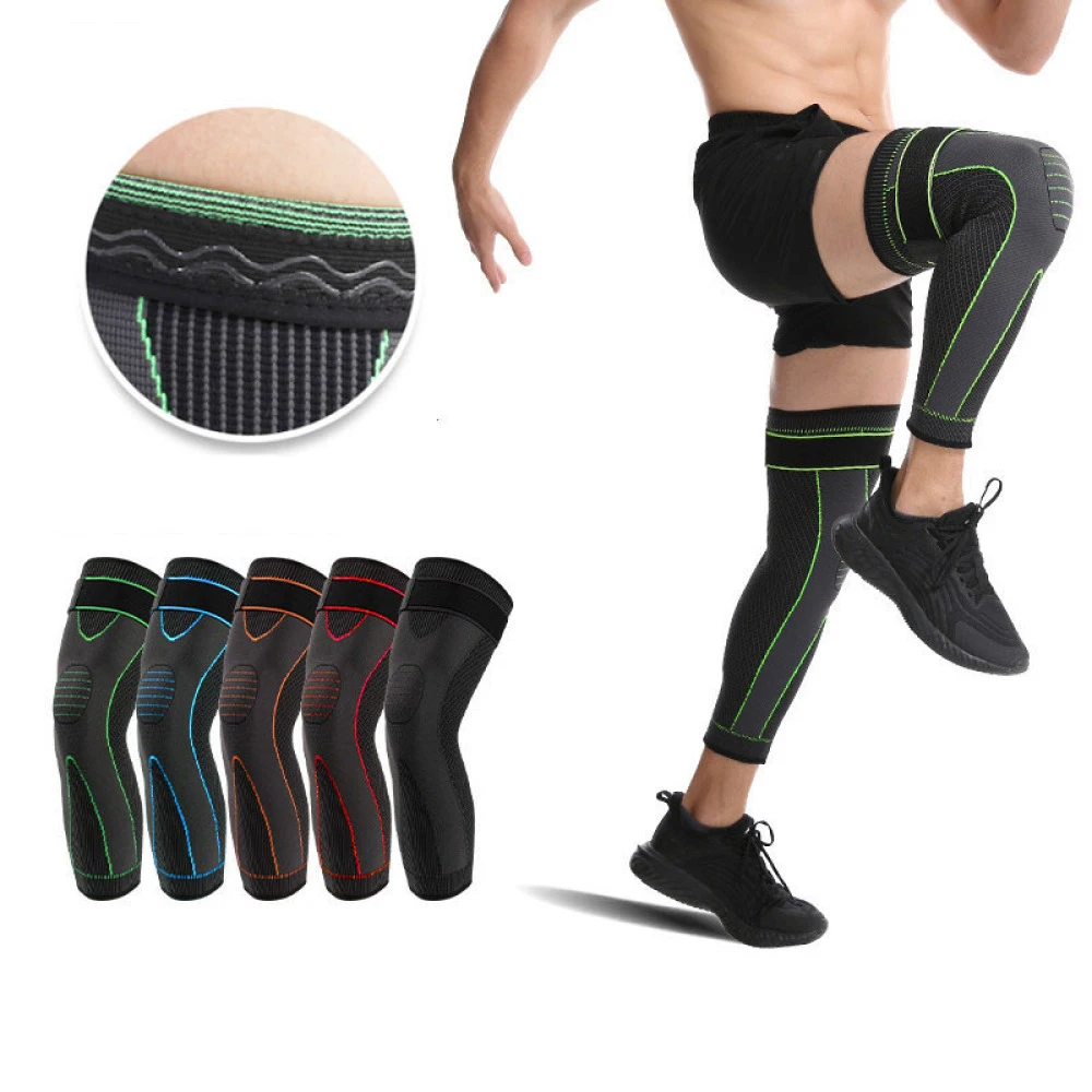 1PCS Compression Knee Pads Support Lengthen Stripe Sport Sleeve Protector Anti Slip Gel Elastic Bandage Nylon Long Kneepad Brace