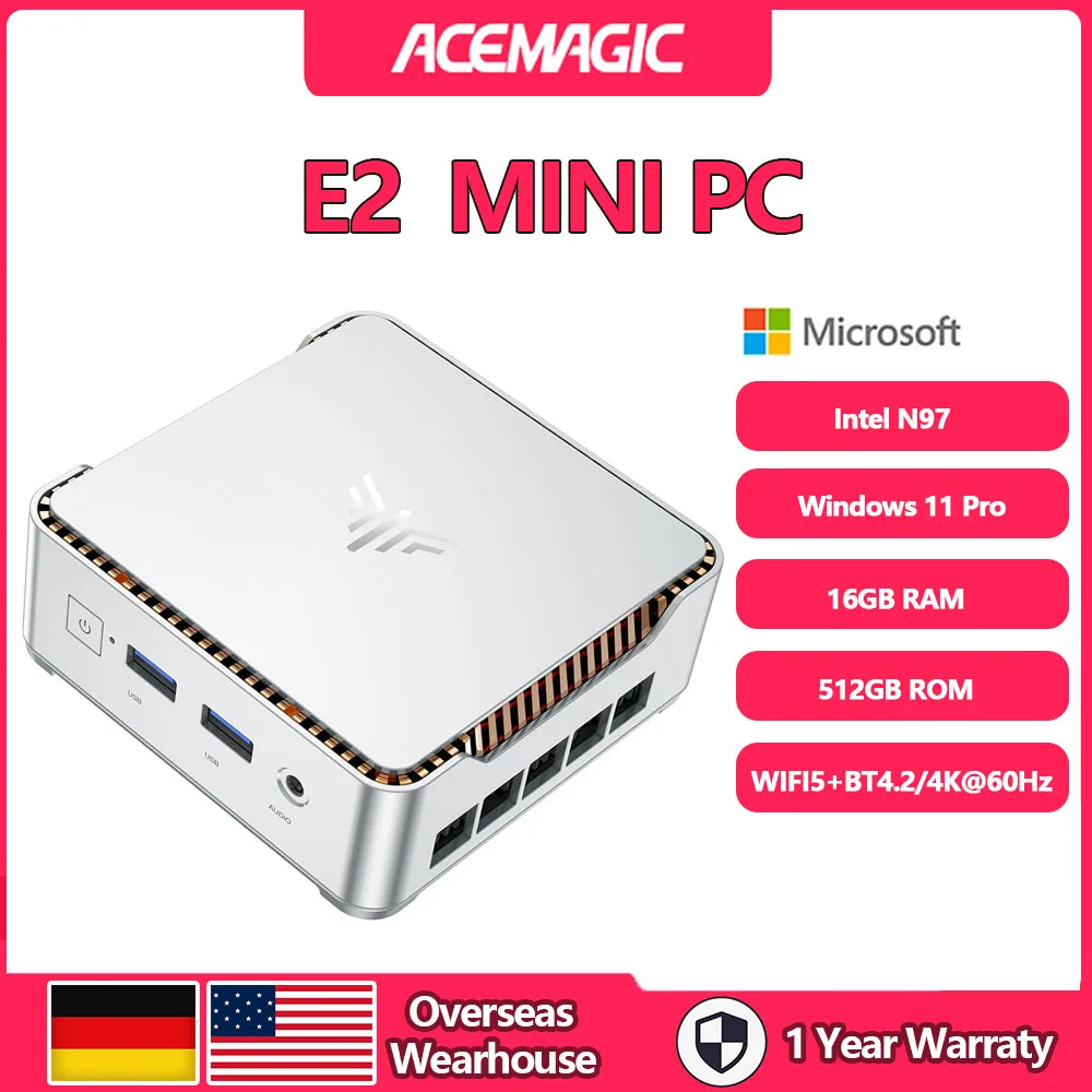 ACEMAGIC Mini PC E2 Mini Computer Alder Lake-N97 16GB DDR4 GB M.2 SSD Windows 11 Pro Micro Computer desktop Mini PC