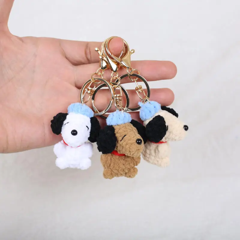 Cute Crochet Snoopy Keychain Soft Plush Bag Pendant Creative Exquisite Decor Gift for Women Backpack Handbag Daily Decor
