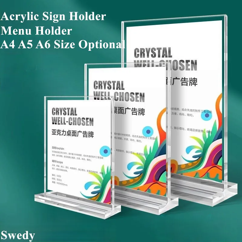 

A4 210x297mm Acrylic Sign Holder Display Stand 8.5" X 11" Inch Restaurant Menu Paper Holder Brochure Advertising Poster Frame