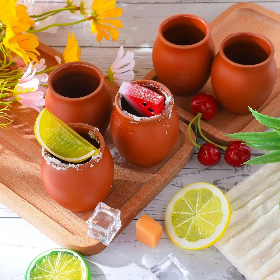Conjunto de 24 copos de coquetel de cerâmica artesanais de 3 onças Mini Cantaritos de Barro Mexicanos para Tequila Margaritas Mojitos Jarritos P