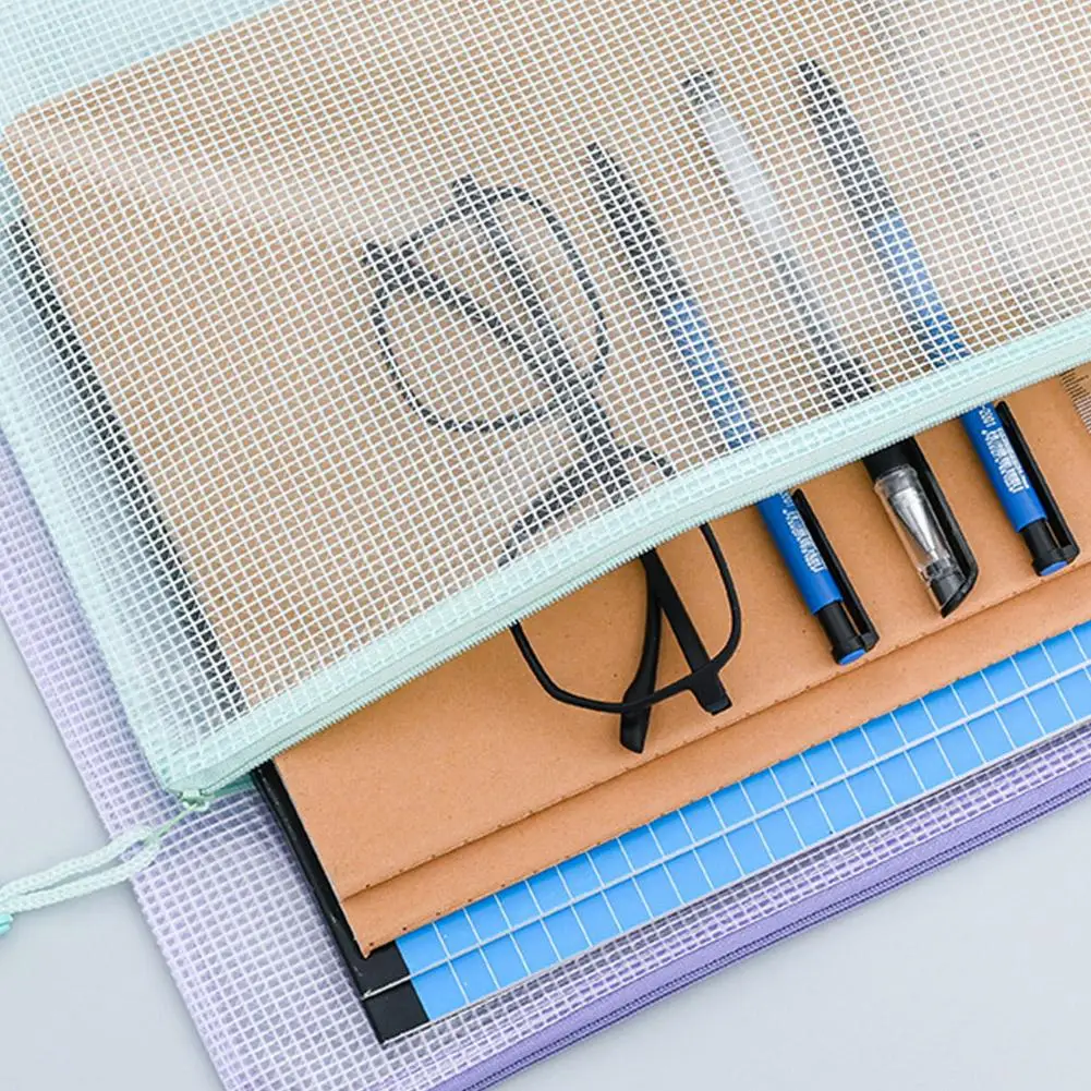 5pcs Mesh Zipper Pouch Document Bag Waterproof Zip File Folders A4 School Office Supplies Pencil Case Storage Bags