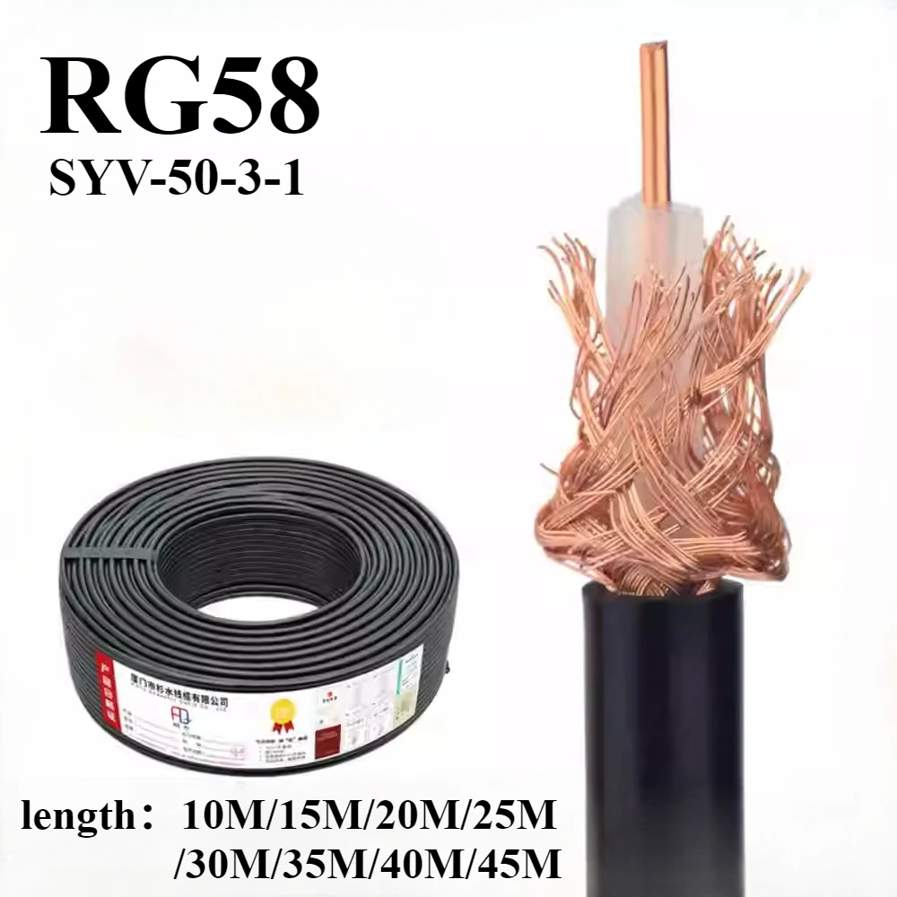 RG58 Coax Cable Low Loss Coaxial 4G Antenna Black Cable Impedance RG58 Flexible RF Extension 50Ohm Pigtail 10m 15m 20m 50-3