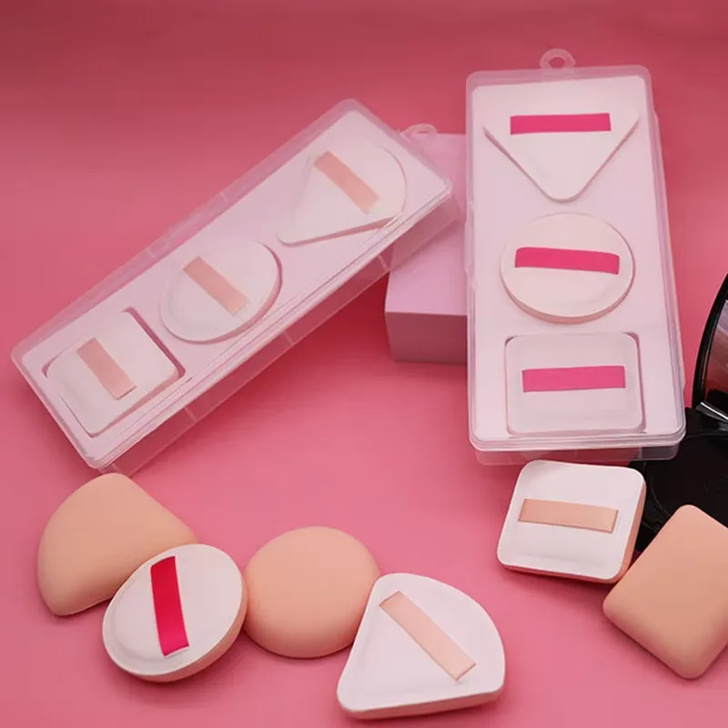 YS00036-Three Marshmallow Air Cushion Puff Cases, Toast Puff Cases, Beauty Tools, Rectangular Connected PP Transparent Packaging