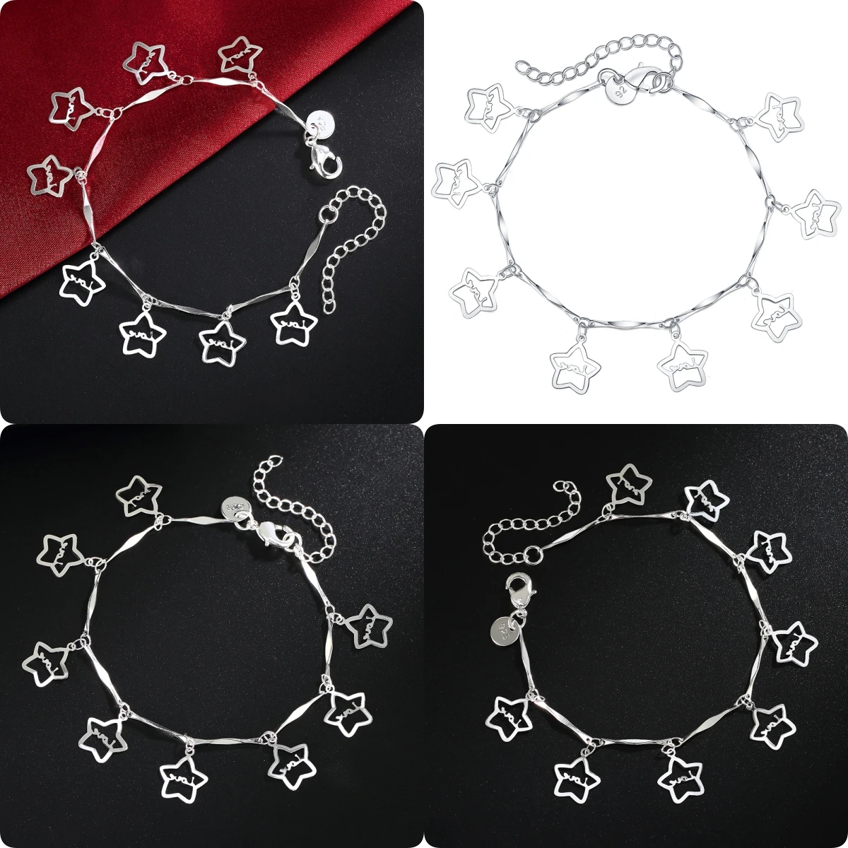 

Простые милые браслеты-цепочки со звездами из стерлингового серебра 925 пробы для женщин, модельер, вечерние свадебные аксессуары, ювелирные изделия, Рождественский подарок