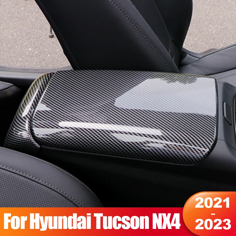 

For Hyundai Tucson NX4 2021 2022 2023 Hybrid N Line Car Center Console Armrest Box Protect Cover ABS Carbon Fibre Accessories